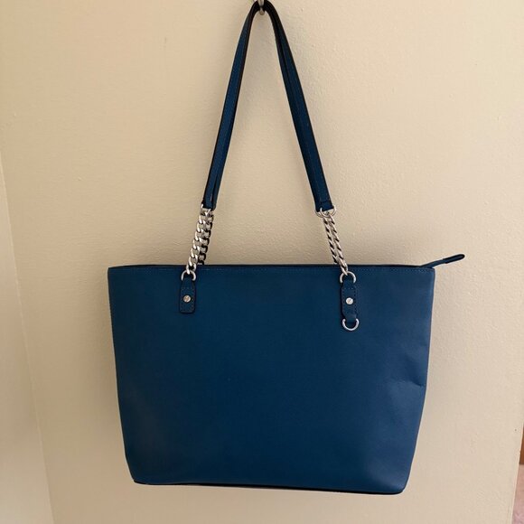 MK Michael Kors Blue Leather Tote Shoulder Bag * - Picture 1 of 12